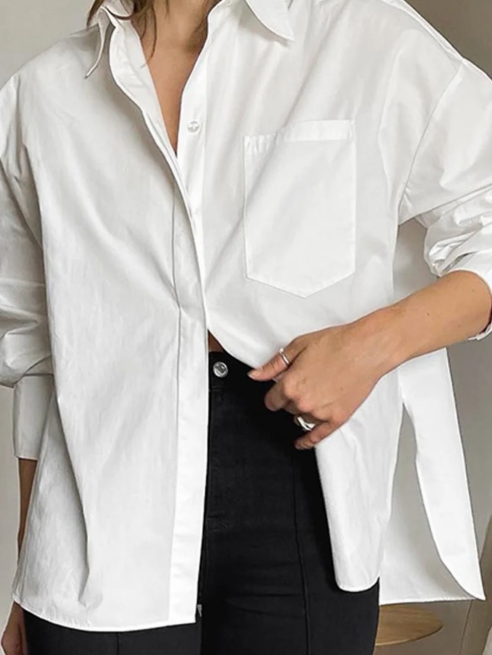 Commense White Button-Down Shirt with Chest Pocket